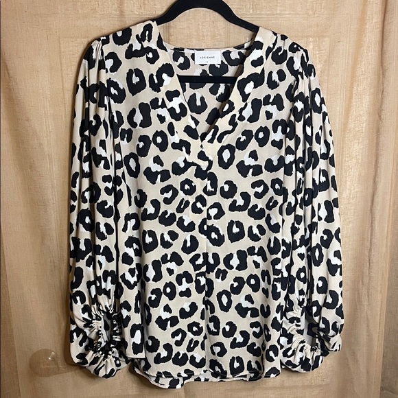 Adriene Tops - Adrienne Black and Cream Leopard Print Blouse